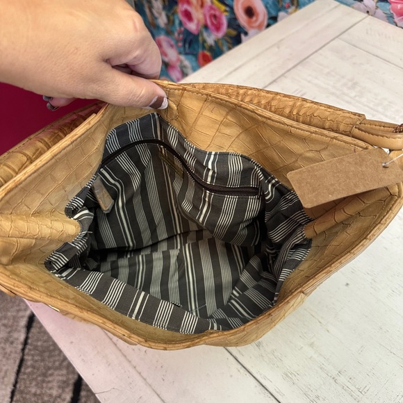 Adrienne Vittadini Tan Crocodile-Embossed Hobo Bag - Picture 3 of 3